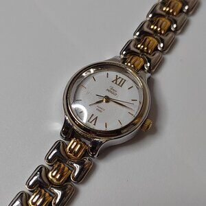 Two Tone Metal Band Timex Indiglo Watch With White Dial